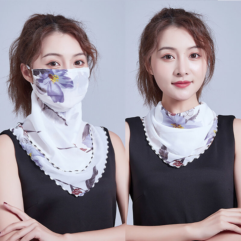 Ladies Outdoor Hiking Chiffon Comfortable Scarf Shawl Veil Face Neck Cover Sun Protection Small Scarf Sun Resistant Neck Mask
