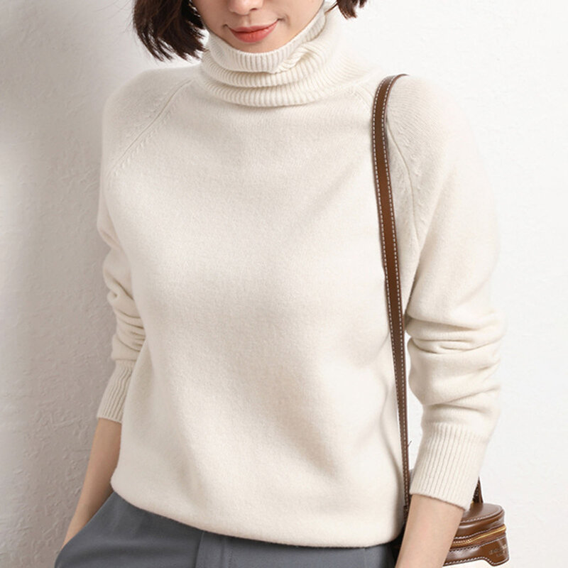 Women Turtle Neck Knitwear Female Stretchy Warm Soft Sweater for Autumn Winter Daily Wearing