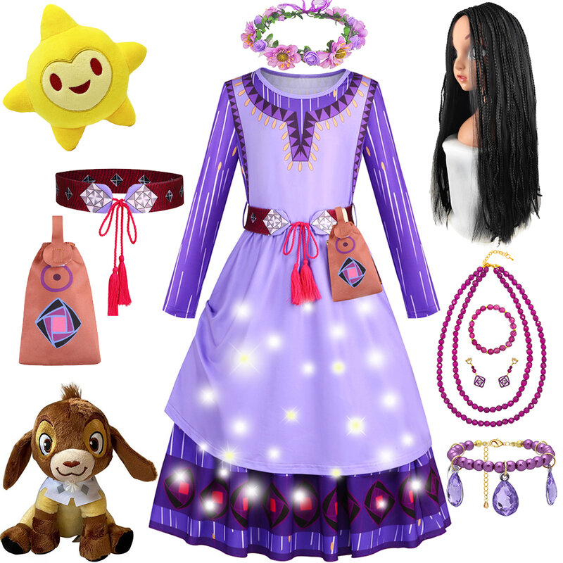 Asha Cosplay Dress for Children, Princess Theme Party, Disfarce Costume, Fantasy Fairy Clothes, Anime Role Playing, Vestido elegante para crianças