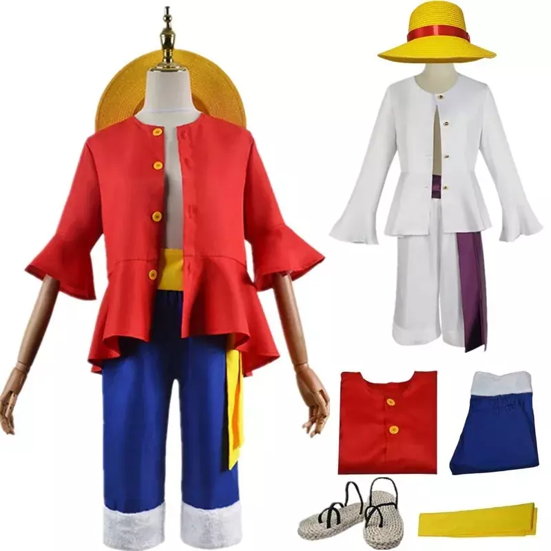 Halloween Monkey D. Luffy One P-Piece Anime Cosplay Costume boys/Men Kimono Halloween Party Coat Pants Hat Cartoon Uniform Suit