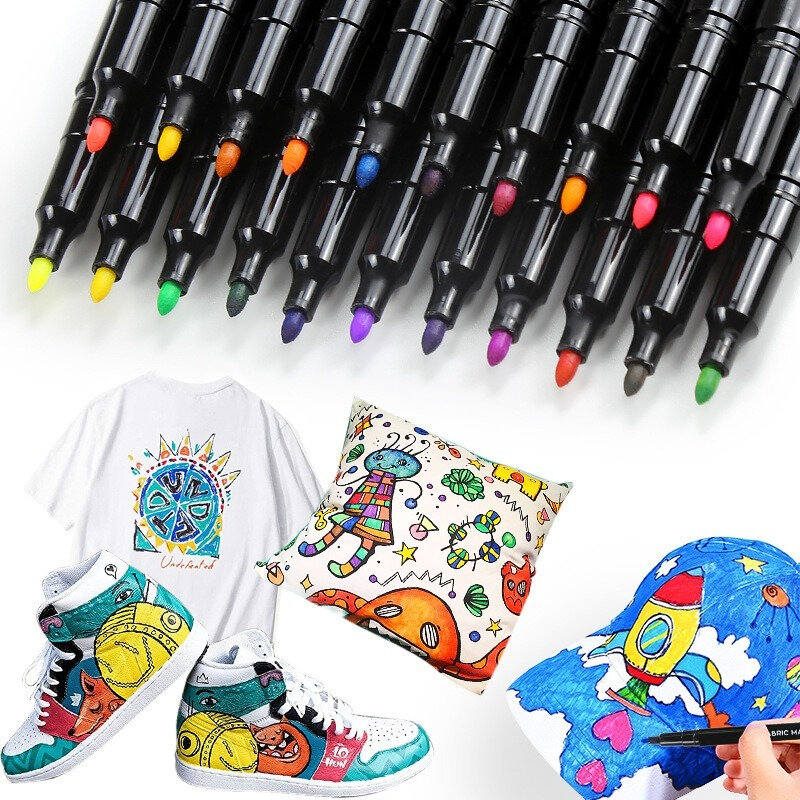 Stylo marqueur textile en tissu résistant à l'eau, stylo de document continu pour vêtements de bricolage, stylo de peinture de dessin de graffiti d'art, 24 couleurs