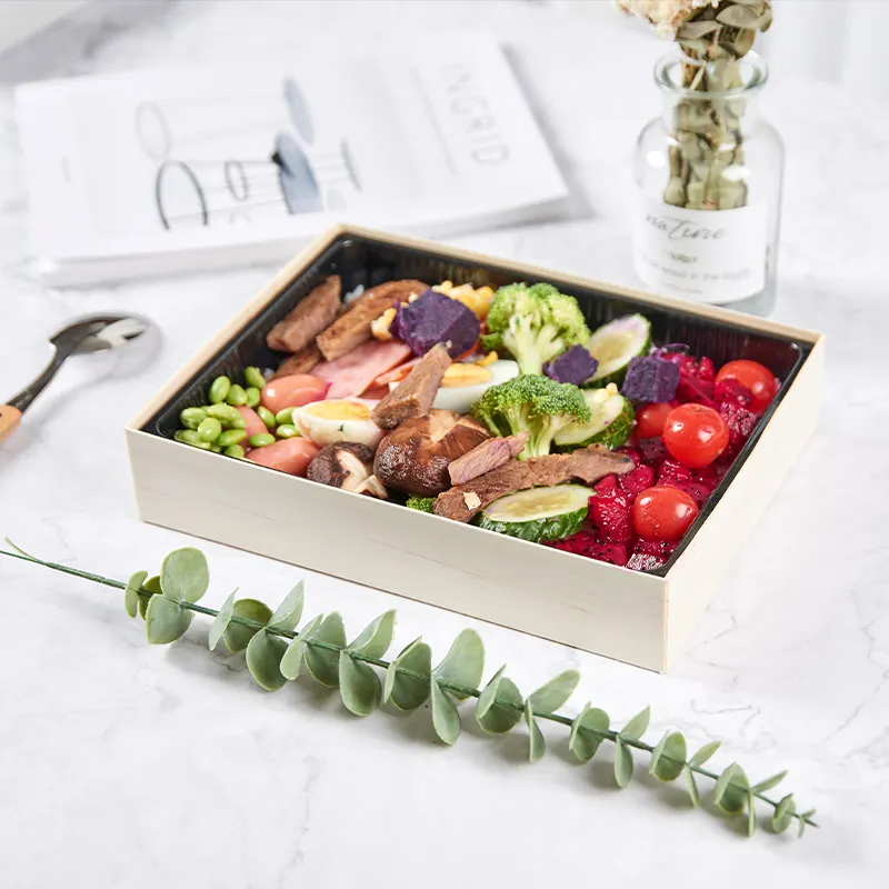Op Maat Gemaakte Productwoden Wegwerp Light Food Lunchbox Japanse Sashimi Afhaalsushi Verpakkingsdozen Uitgaande Dozen