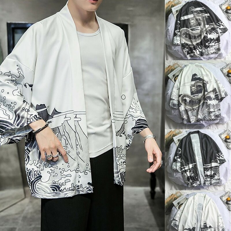 كيمونو كارديجان رجالي قمصان كبيرة الحجم شعبية نمط مطبوعة اليابانية قميص يوكاتا كبار أنيمي زي موضة ملابس الرجال 2023