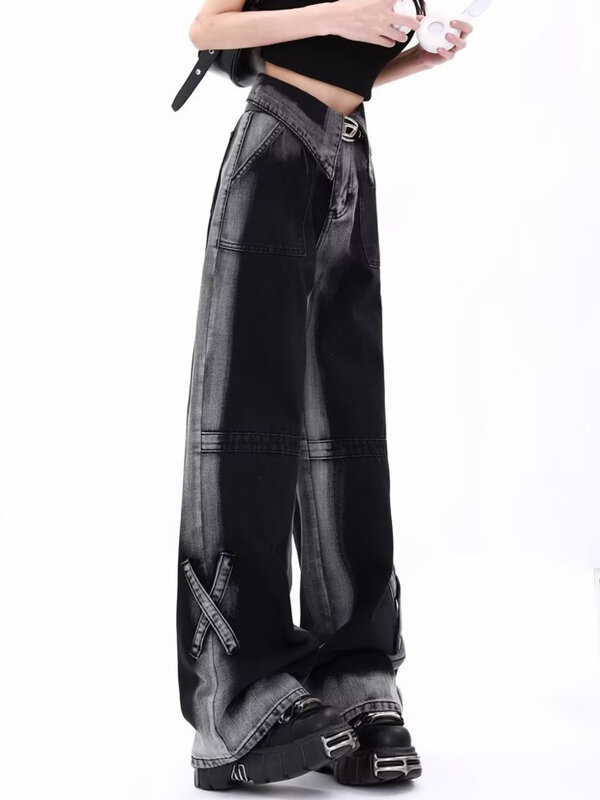 빈티지 하라주쿠 청바지, 10 대 Y2k 여성용 슬랙스, 패션 미적 의류, 가을 신제품, 헐렁한 바지