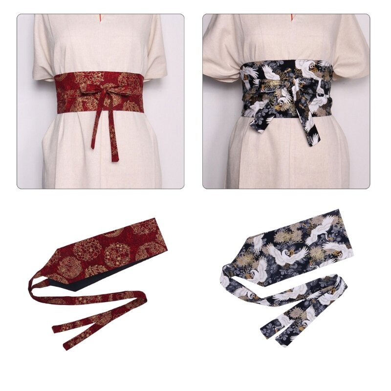Y1UB Japanisches Muster Korsett Vintage Taille Cummerbunds Frau Breites Korsett Kleid Zubehör Hemd Kleid Mantel Bund