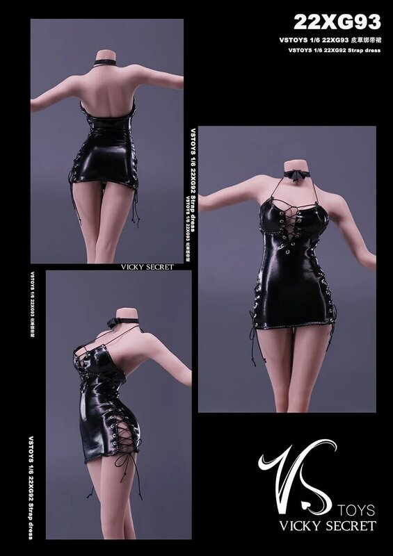VSTOYS 22XG93 1/6 Kobiece czarne skórzane rajstopy Spódnica Sukienka Ubrania Model Pasuje do 12'' TBL S12D Figurka akcji Żołnierza Lalki Body