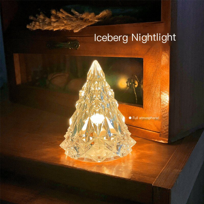 Decoración navideña para habitación, mesita de noche, lámpara de batería, personalizada, llamativa, Bling, luz de refrigerador