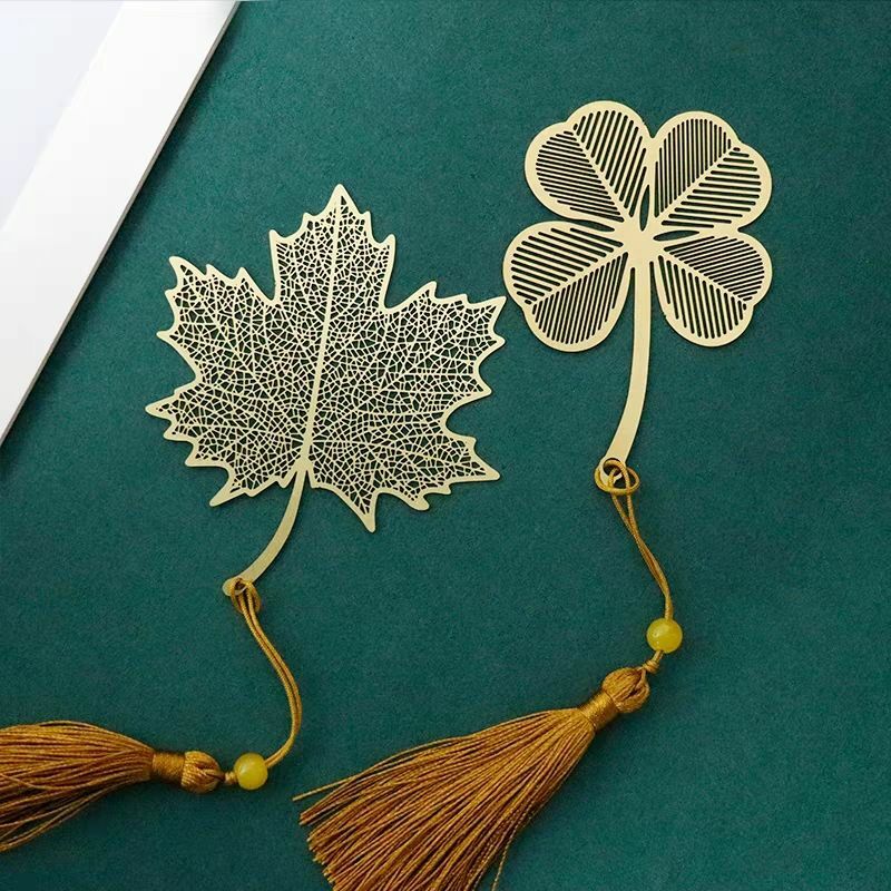 Exquisite Hollow Metal Bookmarks Gold Color Leaf Vein Lotus Shape Book Marks With Tassel Stationery Student Reading Supplies