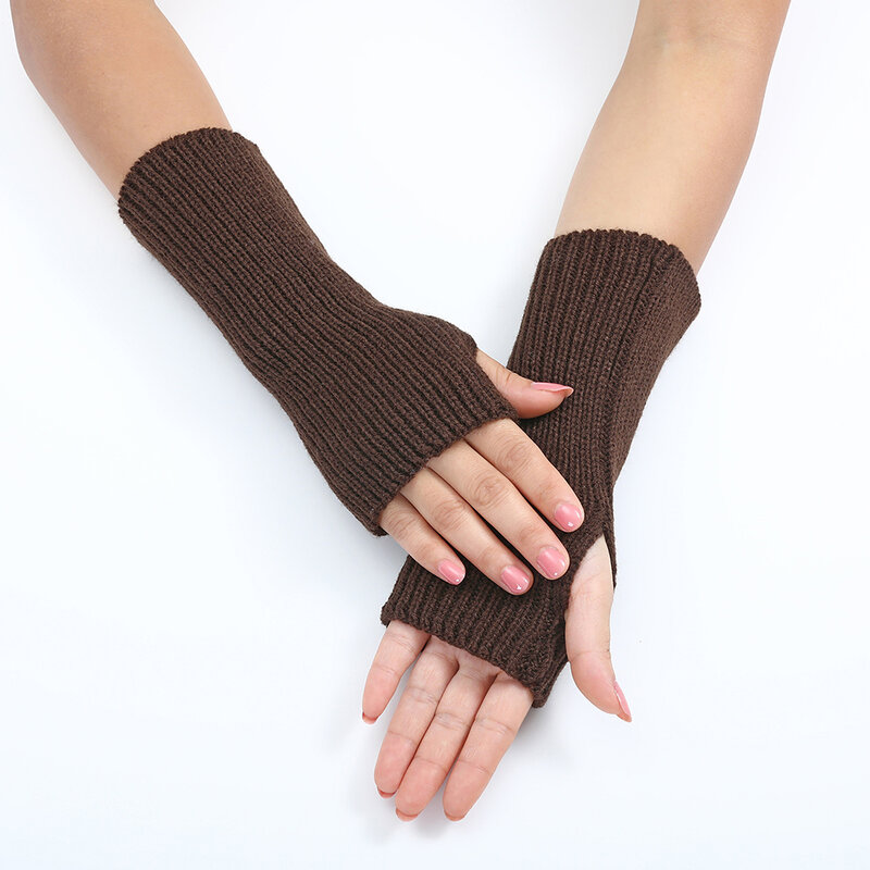 Luvas de malha sem dedos para mulheres, monocromáticas, simples meio dedo, luvas mais quentes, luvas casuais de crochê macio, inverno, novas