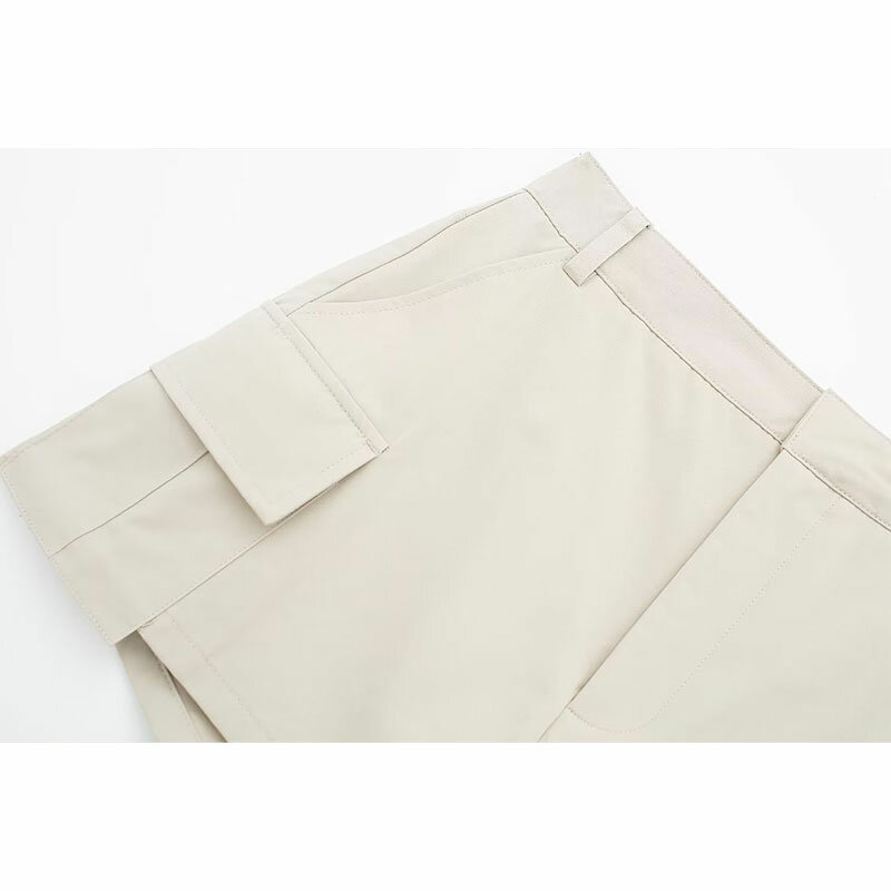TRAF-سراويل قصيرة غير رسمية للنساء ، شورت جيب ، تنورات ضيقة ، مثيرة ، متعددة الاستخدامات ، أحادية اللون ، الربيع ، أزياء الصيف ، جديدة