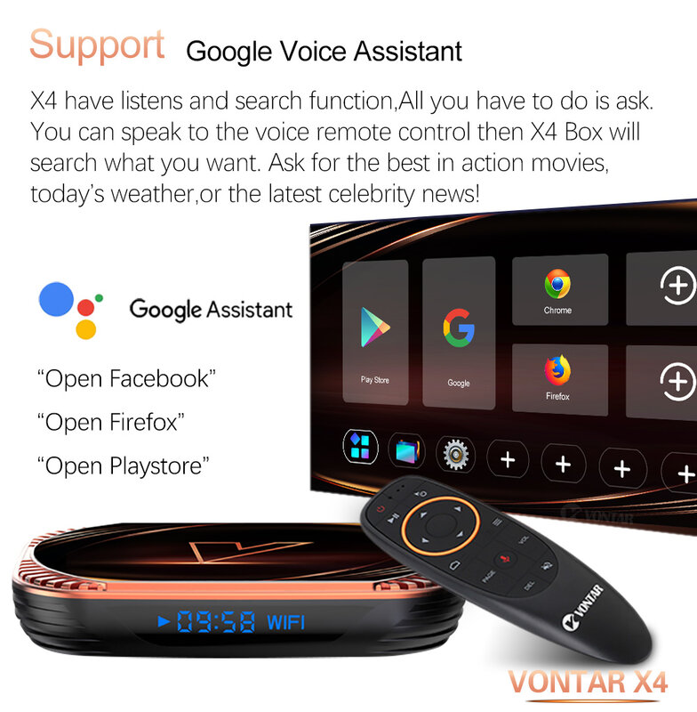 VONTAR X4 TV Box Android 11 Amlogic S905X4, Set top box 4GB 128GB 32GB 64GB 1000M Wifi 4K AV1 Google Player Media TVBOX
