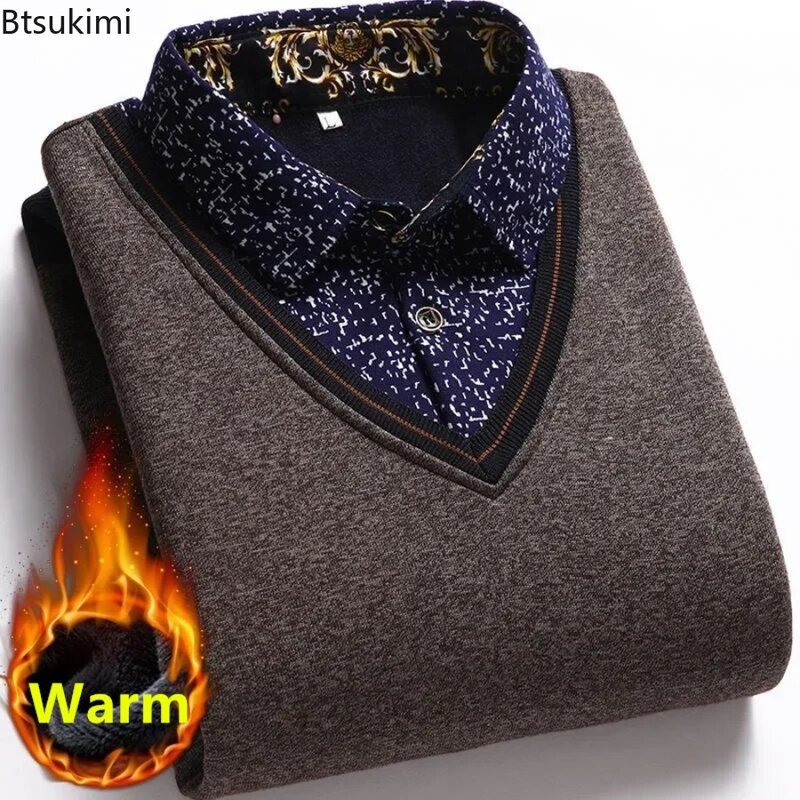 2024 New Fashion Plus maglione con colletto a camicia in velluto autunno inverno uomo Casual Business addensato caldo pullover di alta qualità top