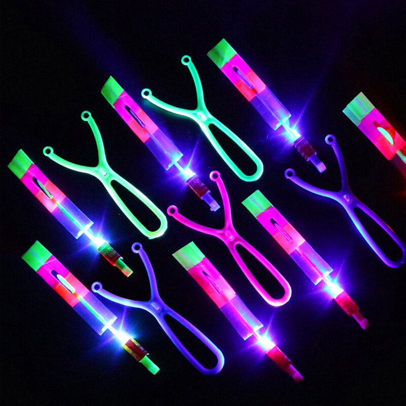 New 50/30/10/5/1Pc Amazing Light Toy Arrow Rocket Helicopter Flying Toy LED Light Toys Party Fun Gifts Rubber Band Catapult
