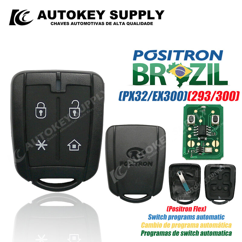 Chave remota para sistema de alarme Brasil Positron Flex PX42, programa duplo, AKBPCP150AT, AKBPCP125AT, AutocheySupply, 293, 300
