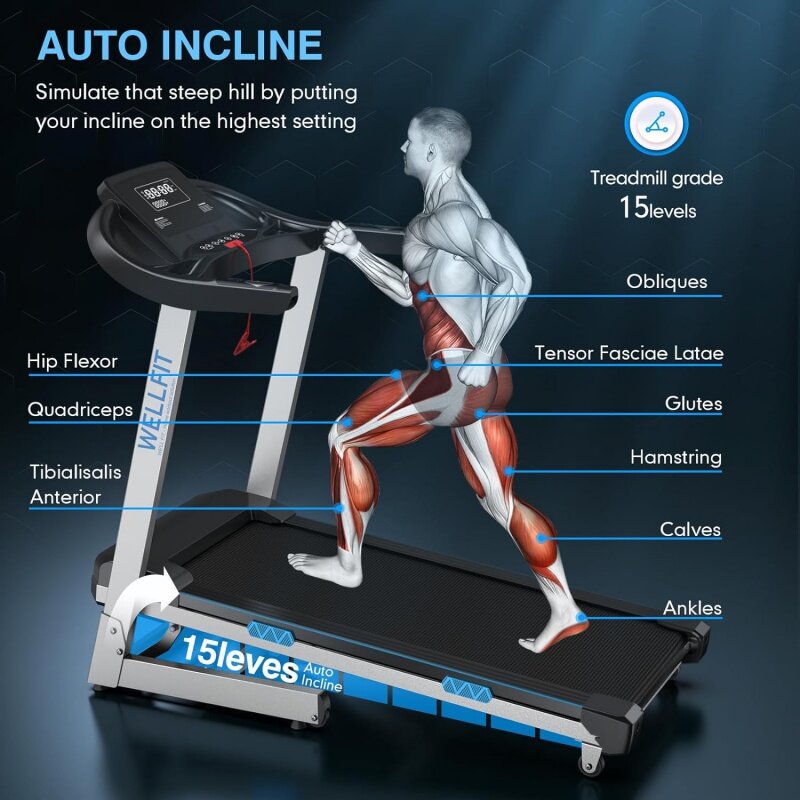 15 Incline Treadmills 350lb Weight Capacity 3.5 HP, Foldable Smart Treadmill Work with ZWIFT KINOMAP WELLFIT, 95% Assembled|Hear