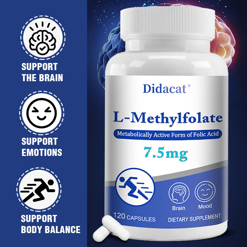 L-metilfolato 7mg, alta potencia, utilizado para el estado de ánimo, cognición, inmunidad, salud neurológica y mejora la calidad del sueño