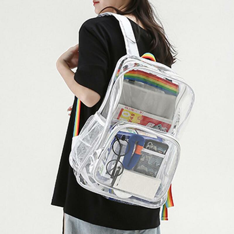 Tas sekolah dengan tali bahu dapat disesuaikan ransel PVC kapasitas besar tas sekolah bening kantong penyimpanan buku remaja tas anak laki-laki perempuan