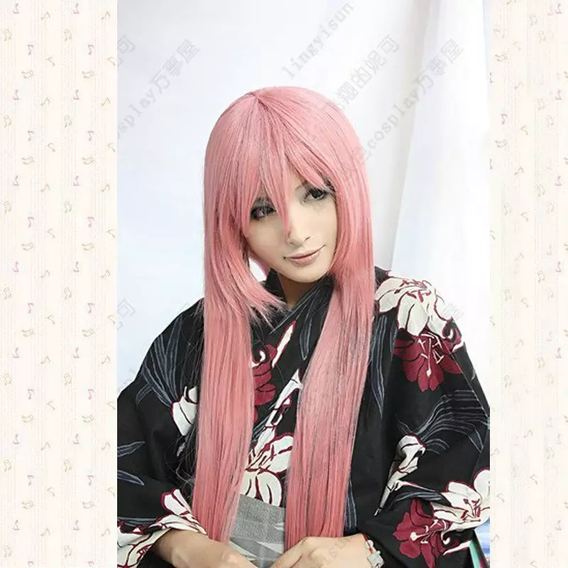 Cabelo sintético reto rosa longo, peruca cosplay, perucas de festa a fantasia, boné grátis, 100cm