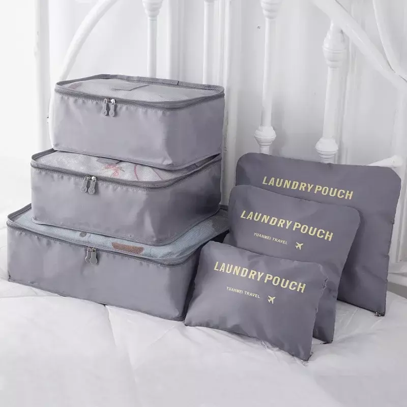 6 pçs saco de armazenamento de viagem conjunto para roupas arrumadas organizador guarda-roupa mala bolsa de viagem organizador caso sapatos embalagem cubo saco