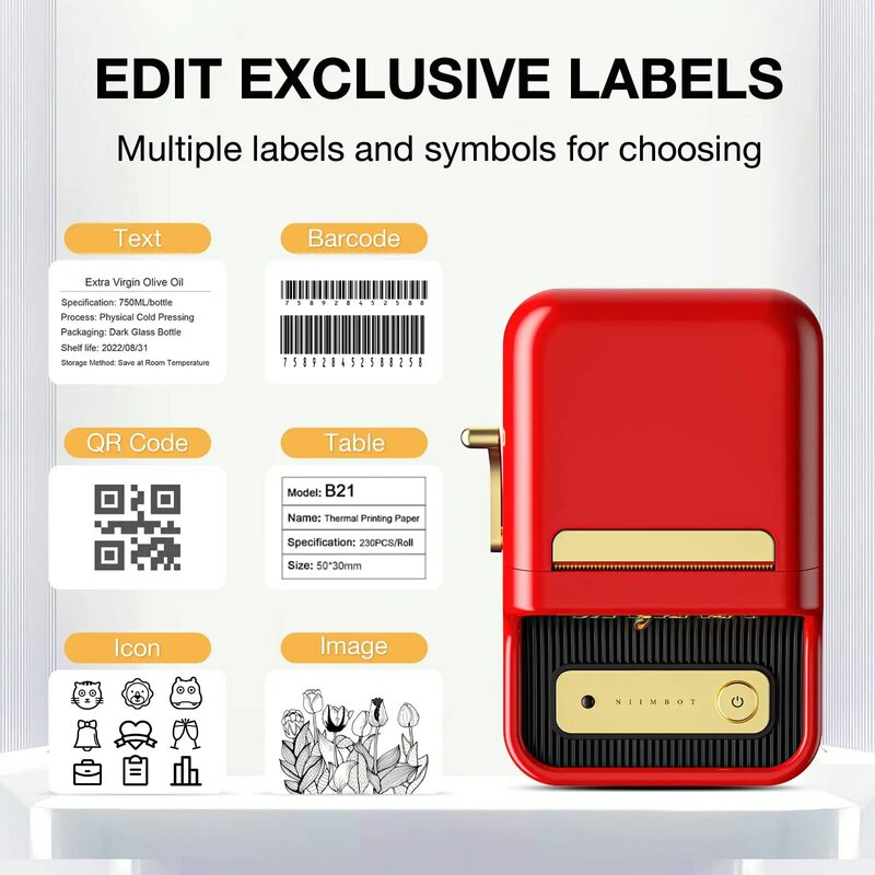 Niimbot B21 Printer termal portabel, pembuat Label harga Label Bluetooth nirkabel, Printer Mini portabel untuk perekat ponsel