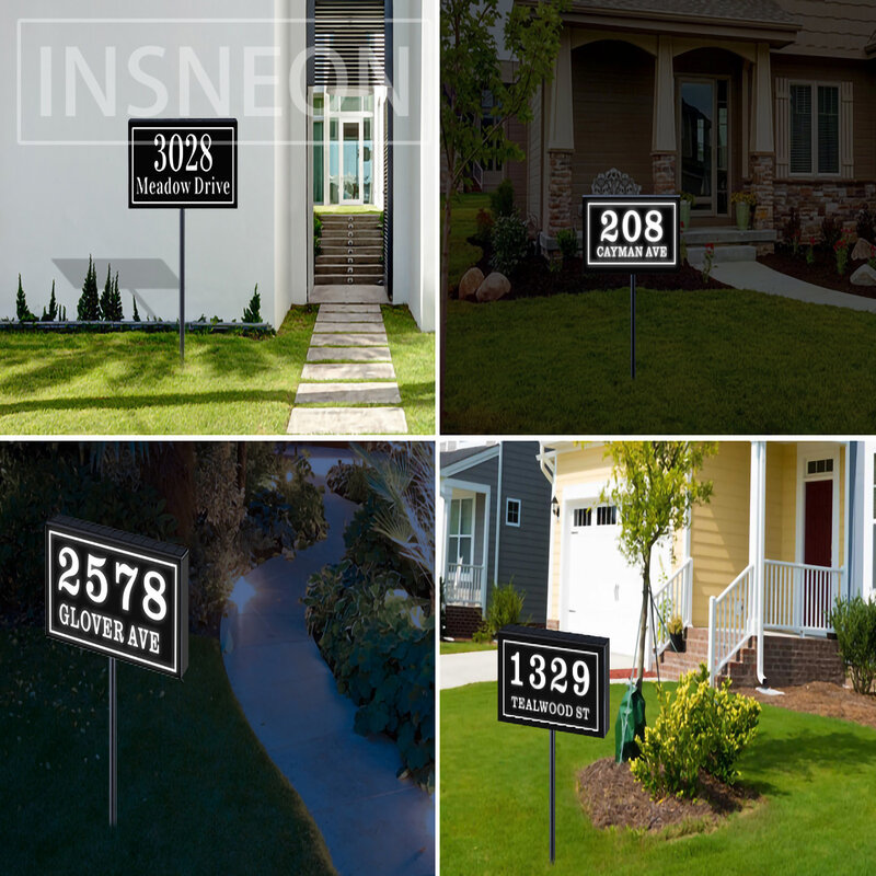 Solar Powered Lighted House Number Plaque Door Sign LED Illuminated Waterproof Outdoor With Strike Address Plates