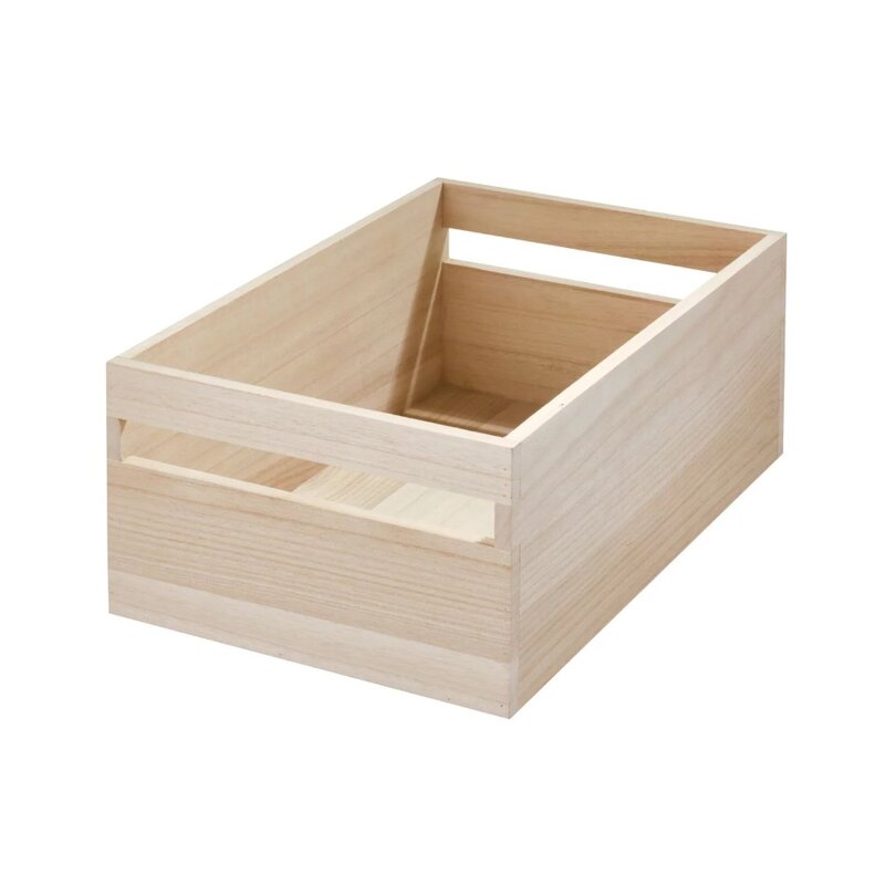 Natural  Wood Storage Bin with Handles, 15" x 10" x 6"