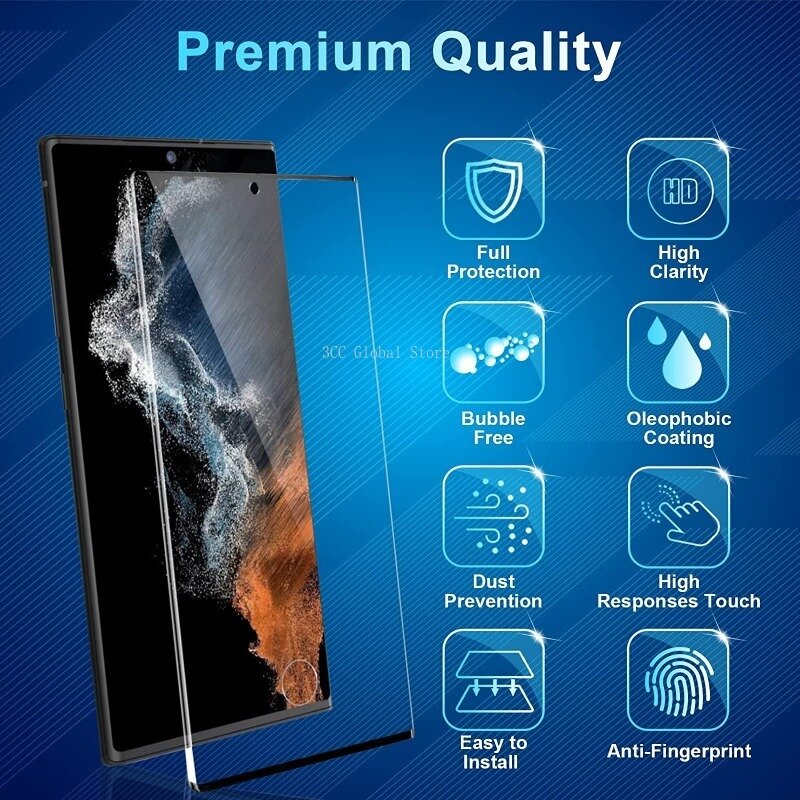 Vidro Temperado para Samsung Galaxy, Protetor de Tela 9D, Cobertura Completa, S22 Ultra, S22 Plus, S21, S20, 2 Unidades