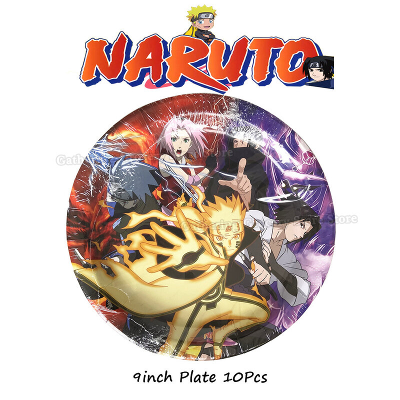 Naruto Konoha Sasuke Sakura Kakashi kartun Anime anak laki-laki perempuan penggemar pesta ulang tahun Dekorasi peralatan makan kertas piring perlengkapan pesta