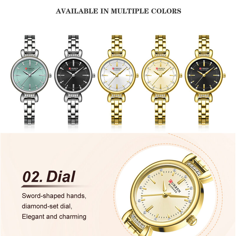 CURREN-Elegant Dress Watch for Women, Luxurious and Exquisite, 28mm Dial with Shinning Rhinestone, Quartz Wristwatch, New