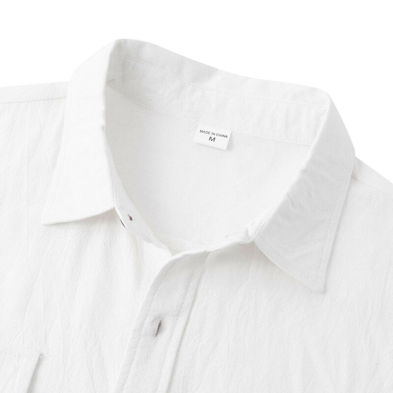 Camisa de manga corta de lino y algodón para hombre, blusa informal, transpirable, Color sólido, Estilo Hawaiano, ideal para la playa, Verano