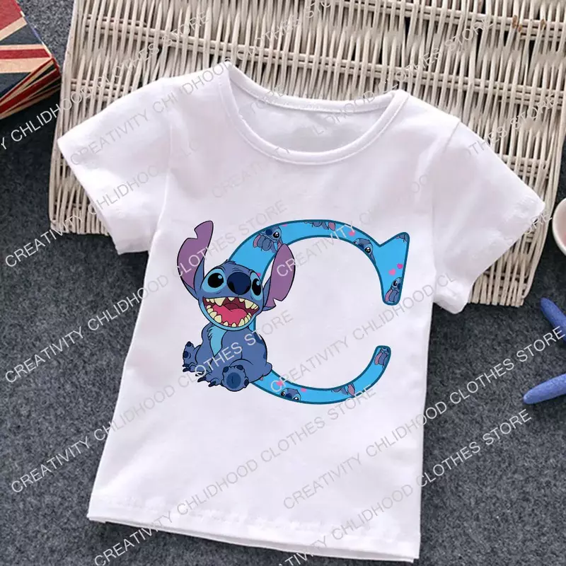 Nowy ścieg litera A B C D t-shirt dla dzieci kombinacja koszulek bajki Kawaii dziecko odzież codzienna dziewczynka Boy koszulki w stylu Harajuku