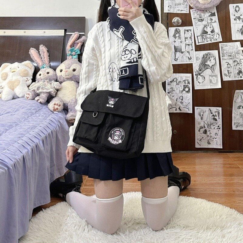 MBTI White Kuromi Womens Shoulder Bag Canvas Jk Casual College Style Messenger Bag Japanese Fashion Daily Luxury Female Handbag