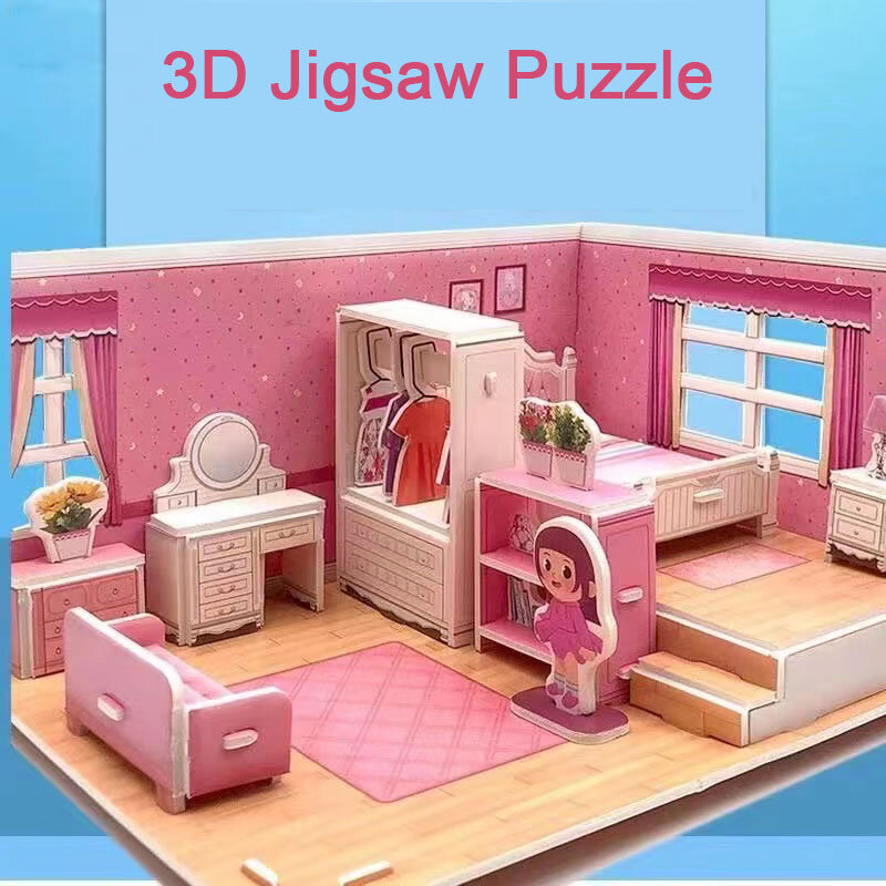 Congme 3D Ghép Đồ Chơi Dành Cho Trẻ Em 3D Giấy Xếp Hình Phòng Ngủ Livingroom Nhà Trẻ Em Đầu Giáo Dục Đồ Chơi Học Tập Quà Tặng