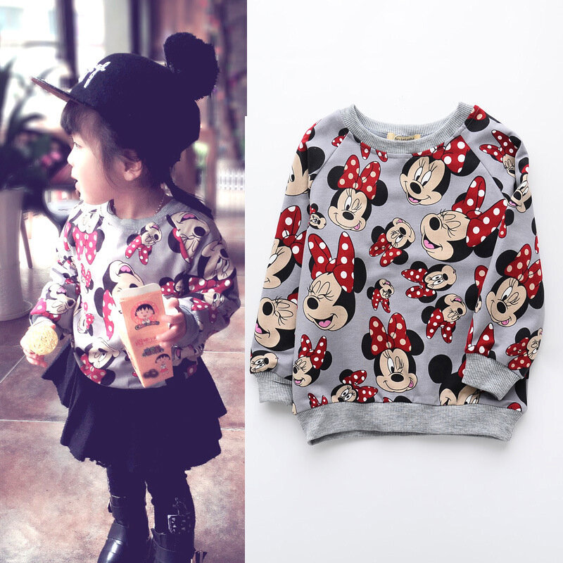 Girls Sweatshirt Full Cartoon Minnie Printed Autumn Long Sleeve Tops Cute Cat Children Sweatshirts Toddler Kids Mickey Shirts