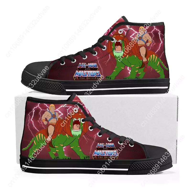 만화 He-Man 우주 마스터 하이탑 스니커즈, 십대 여성 캔버스 운동화, 캐주얼 커플 신발, 맞춤형 신발