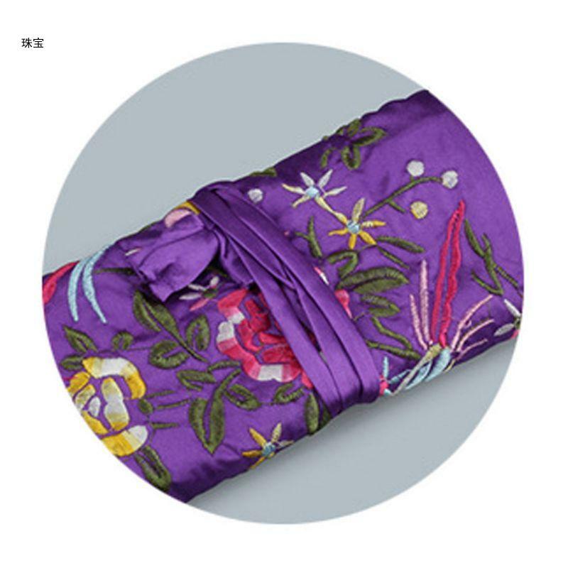 X5QE Traditioneel Zijden Reisetui Klassiek Chinees Borduren Sieraden Tas Organisator Sieraden Roll Wrap Gift Bags