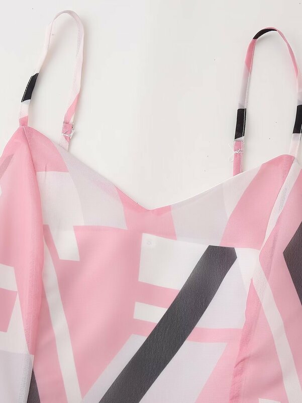 Women's New Chic Fashion Printed Chiffon Draped Suspender Midi Dress Retro Sleeveless With Lining Women's Dress Mujer