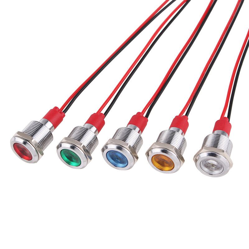 Luz indicadora de advertencia LED de Metal, lámpara de señal impermeable IP67, interruptor de cables piloto, 3V, 5V, 12V, 220V, rojo y azul, 6mm, 8mm, 10mm, 12mm, 1 unidad