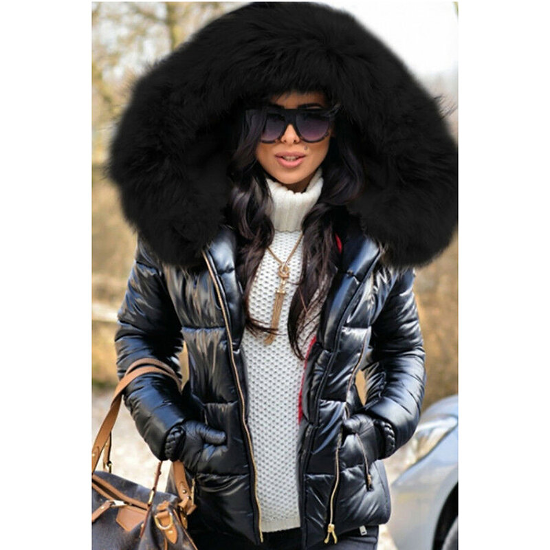 Женское повседневное пальто, красное пушистое лоскутное зимнее пальто с капюшоном и карманами на молнии