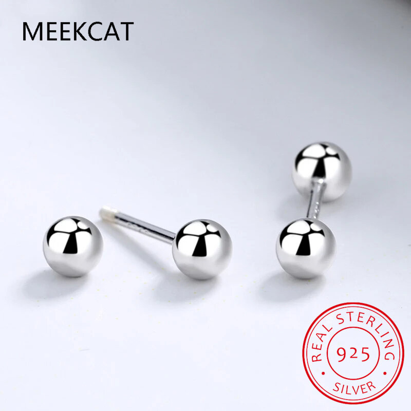 Echte 925 Sterling Silber runde Schraube Perlen Ohr stecker für Mode Frauen klassischen edlen Schmuck minimalist ischen Accessoires