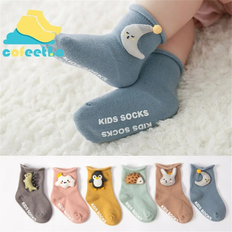 Мультяшные милые детские носки для пола Нескользящие свободные мягкие хлопковые Дышащие носки для младенцев малышей новорожденных осенние детские носки с животными
