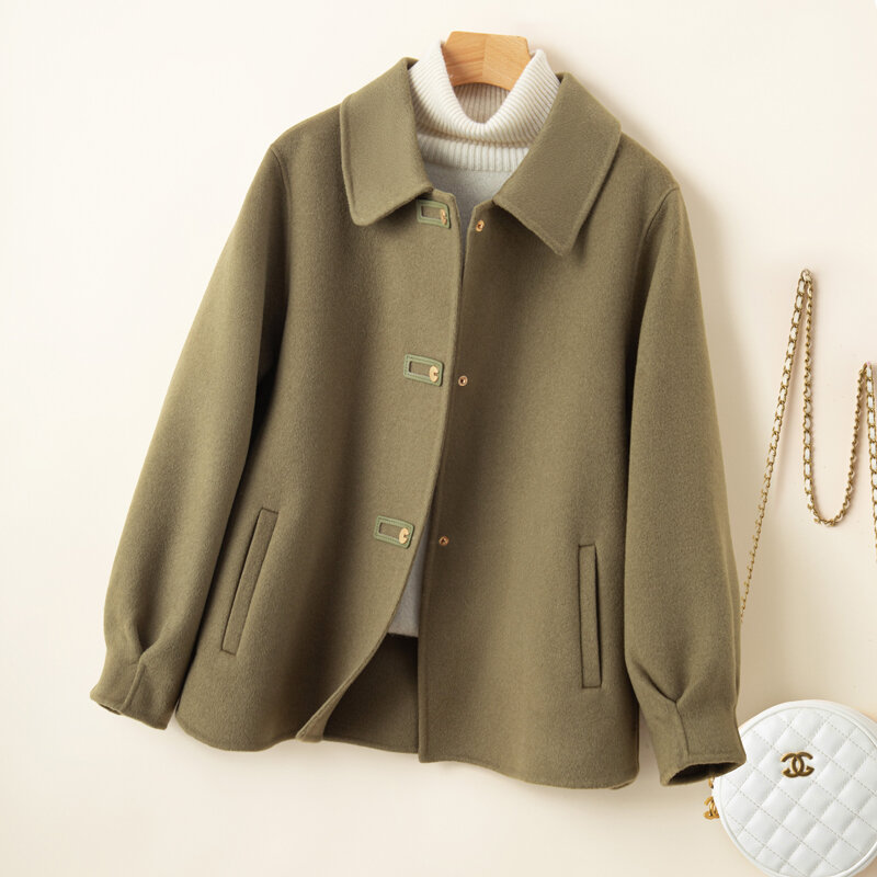 Abrigo clásico de doble cara de mujer otoño e invierno nuevo delgado, elegante y elegante encanto 100% abrigo térmico de lana australiana