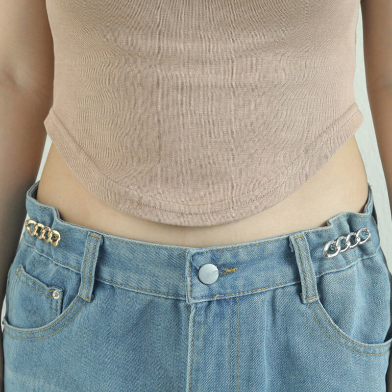 Grampos simples destacáveis para meninas, fivela ajustável na cintura, alfinetes de metal sem pregos, botão para jeans, mais apertado na cintura