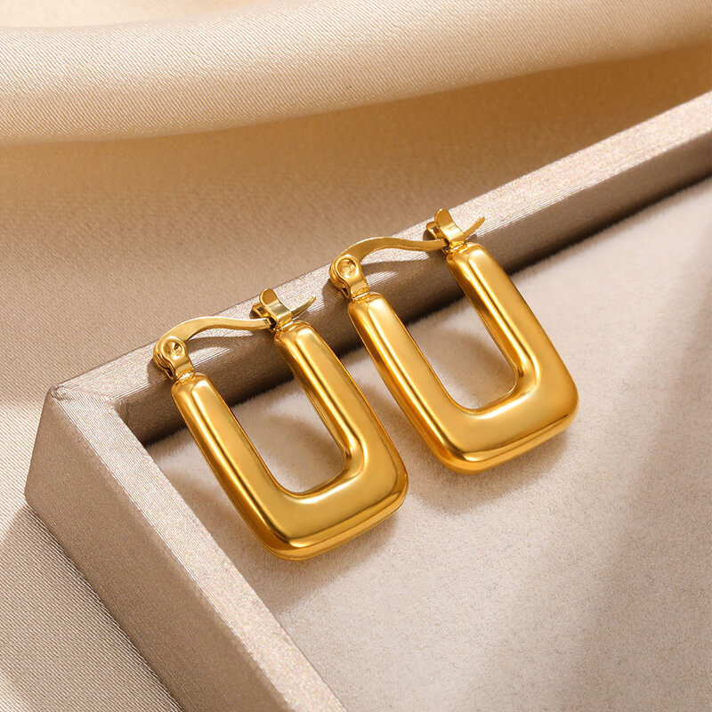 Pendientes rectangulares de acero inoxidable para Mujer, Aretes geométricos de Color dorado, joyería de moda