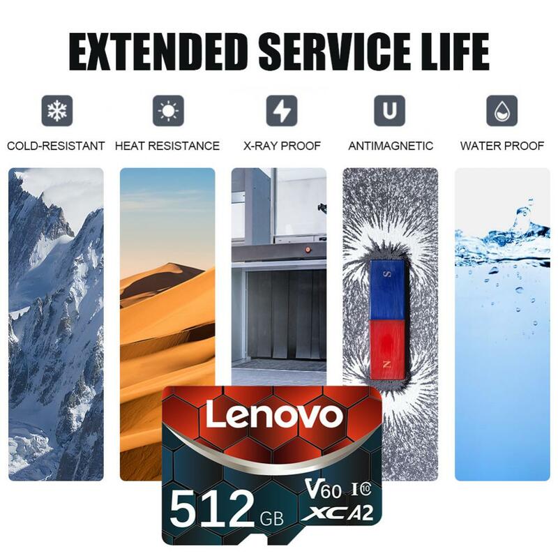 Lenovo-Micro Cartão de Memória para Nintendo Switch, Mini Cartão SD, Alta Velocidade, Cartão TF, Classe 10, V60, 128GB, 256GB, 512GB, 1TB, 2TB
