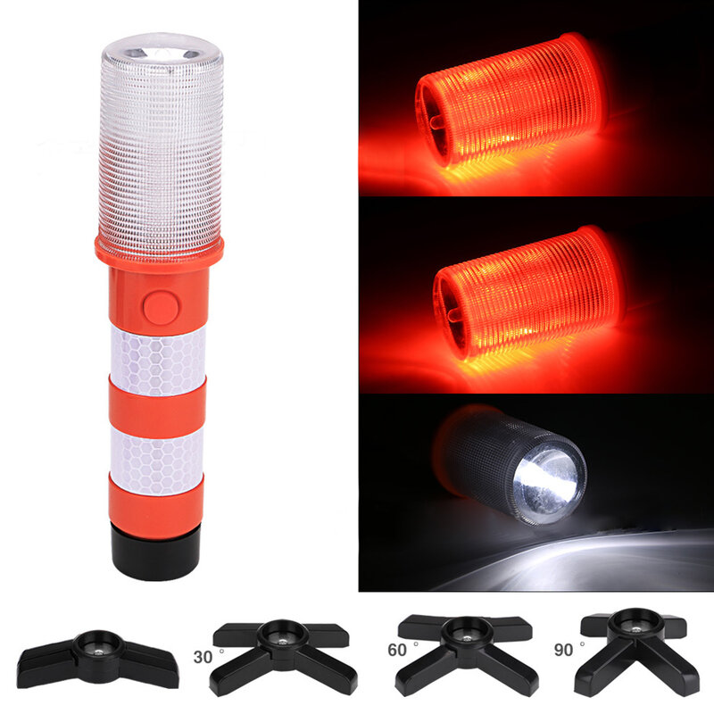 Emergência Roadside Flares Kit com Tanque De Armazenamento, 3 Modos De Iluminação, Super Bright Red LED Light, Strobe De Segurança, Estrada Destacável