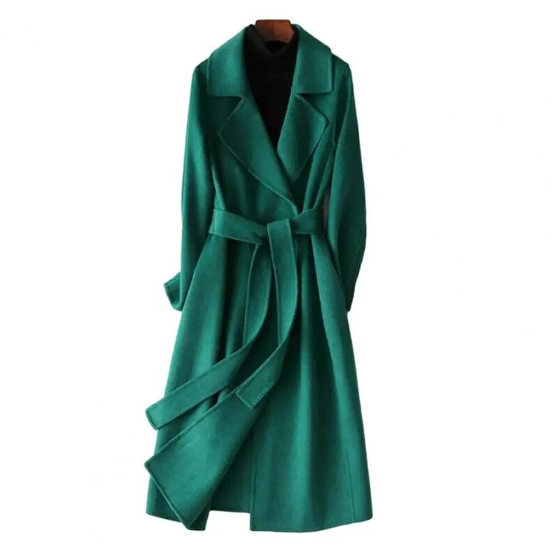 Manteau mi-long en laine pour femme avec taille réglable, pardessus à revers, coupe couvertes, chic, automne