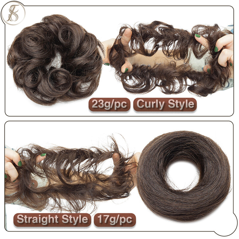 TESS 17g/23g Hair Bun Chignon 100% Human Hair Curly Hair Elastic Donut Ponytail Hair Extensions Wrap Natural Color Hairpiece