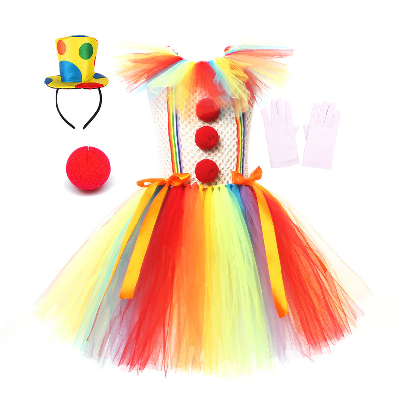 Doll Clown Girls Halloween Costume Kids Fancy Tutu Dress Clown Party Dresses Carnival Dress Up Children Cosplay Clothing