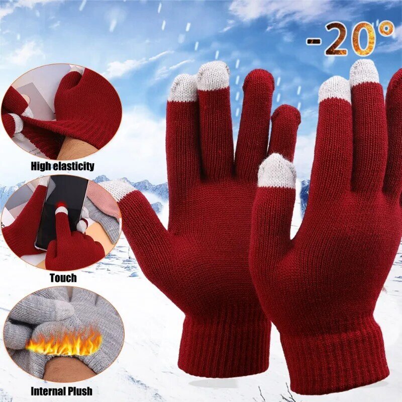 Simple Autumn Winter Plush Thickened Warm Cashmere Touch-Screen Gloves Cold-Resistant Soft Sweet Cool Versatile Knitted Gloves